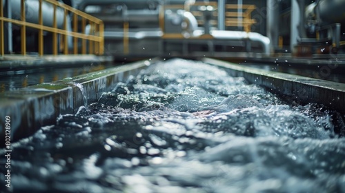 the filtration process, where wastewater passes through various filter media to remove fine particles and remaining contaminants