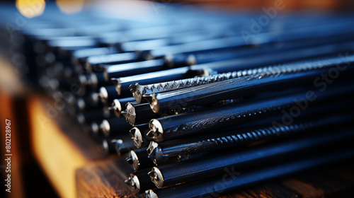 close-up shot of steel rebar in construction site. photo