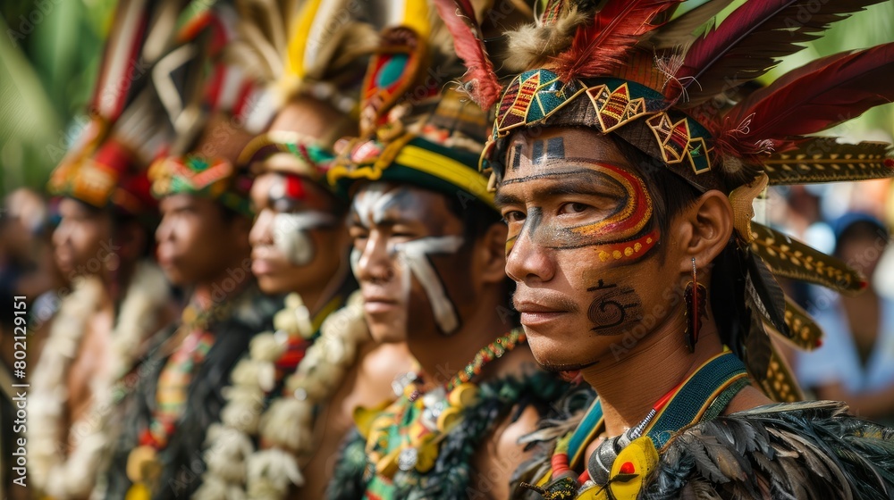 Kalibo, Western Visayas, Philippines - January 18, 2015: Ati warriors in costume, Ati-Atihan Festival, Kalibo, Philippines