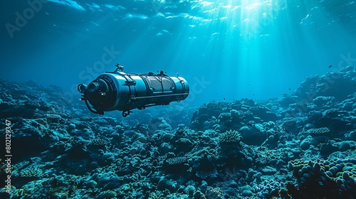 An autonomous underwater vehicle explores a coral reef photo