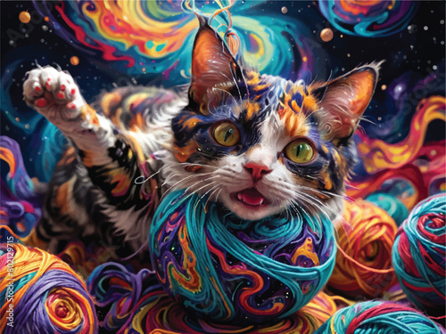 Psychedelic Purr - Mesmerizing Feline Artistry. EPS 10.