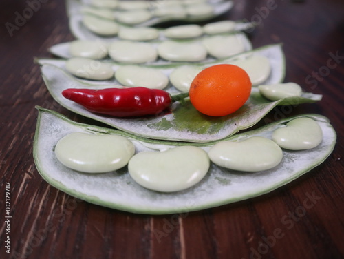 vegetables of Lima Bean,chili and tomato design for healthy life and diet