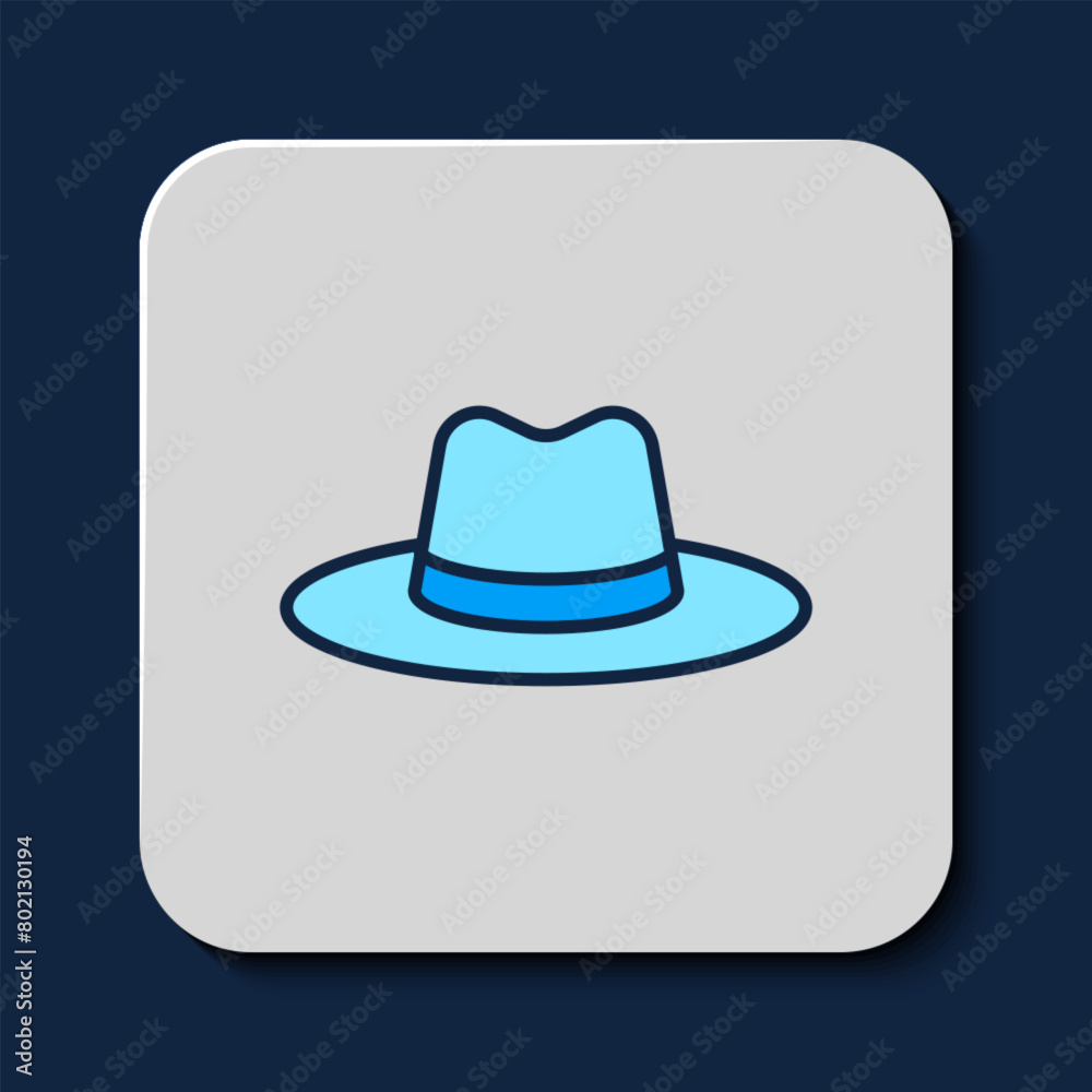 Filled outline Man hat with ribbon icon isolated on blue background. Vector Filled outline Man hat with ribbon icon isolated on blue background. Vector