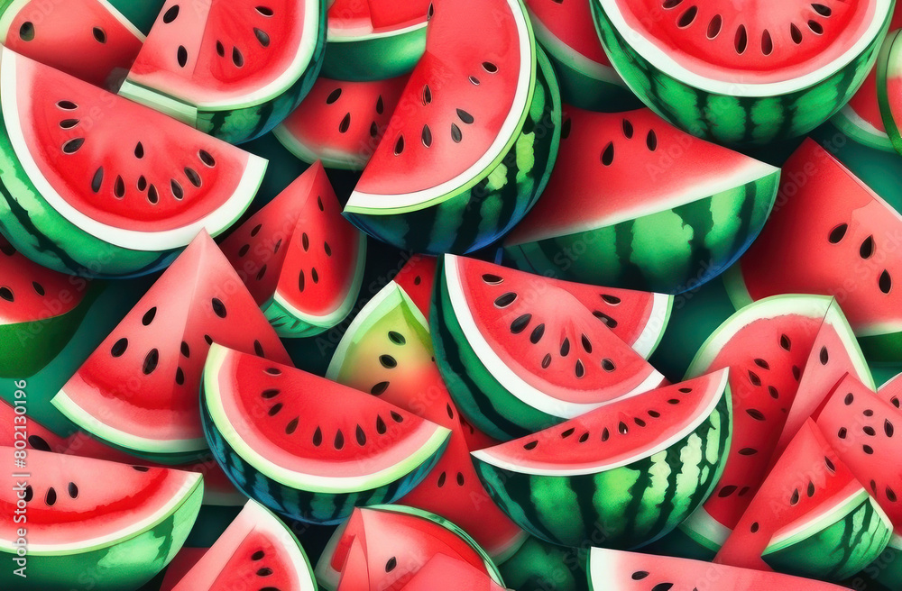 Vibrant watermelon slices pile up in a juicy display, bursting with summer freshness Vibrant watermelon slices pile up in a juicy display, bursting with summer freshness