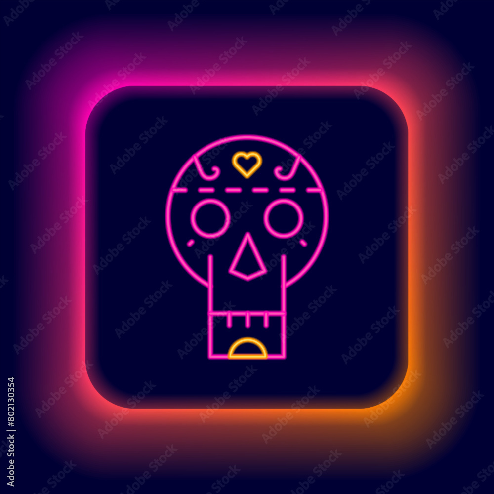 Glowing neon line Mexican skull icon isolated on black background. Colorful outline concept. Vector Glowing neon line Mexican skull icon isolated on black background. Colorful outline concept. Vector