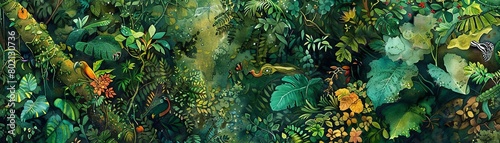 A lush  overgrown jungle scene  filled with vibrant green plants and flowers of all shapes and sizes