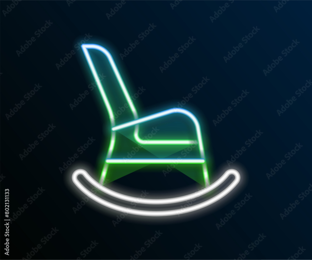 Glowing neon line Rocking chair icon isolated on black background. Colorful outline concept. Vector Glowing neon line Rocking chair icon isolated on black background. Colorful outline concept. Vector