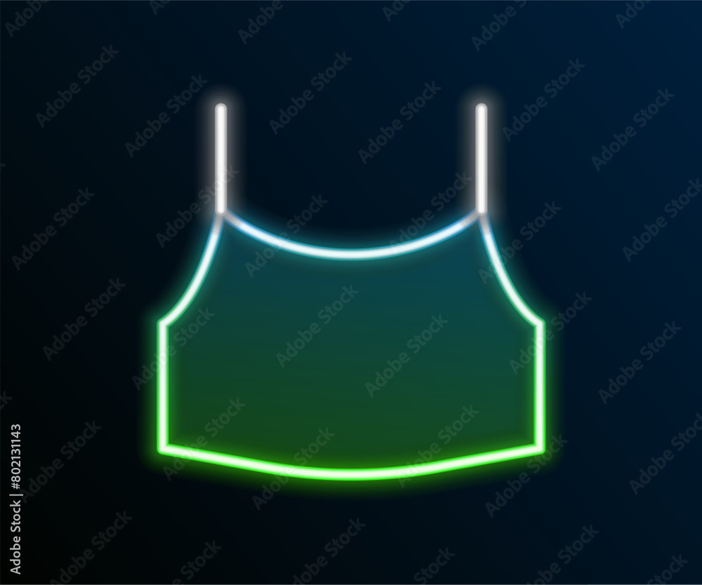 Glowing neon line Female crop top icon isolated on black background. Undershirt. Colorful outline concept. Vector Glowing neon line Female crop top icon isolated on black background. Undershirt. Colorful outline concept. Vector