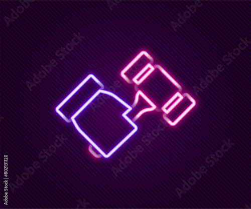 Glowing neon line Auction hammer icon isolated on black background. Gavel - hammer of judge or auctioneer. Bidding process, deal done. Auction bidding. Colorful outline concept. Vector