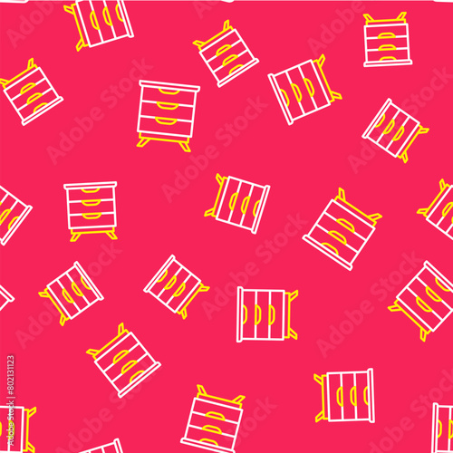 Line Furniture nightstand icon isolated seamless pattern on red background. Vector