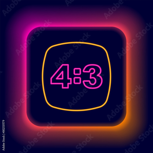 Glowing neon line Photo frame 4-3 icon isolated on black background. 16-9 photo size. Camera sensor size. Colorful outline concept. Vector