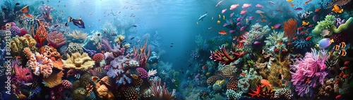 A beautiful underwater coral reef with a variety of fish swimming around. The water is crystal clear. The coral is colorful and healthy. The fish are colorful and varied.
