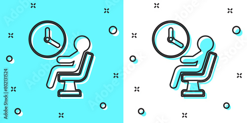 Black line Human waiting in airport terminal icon isolated on green and white background. Random dynamic shapes. Vector
