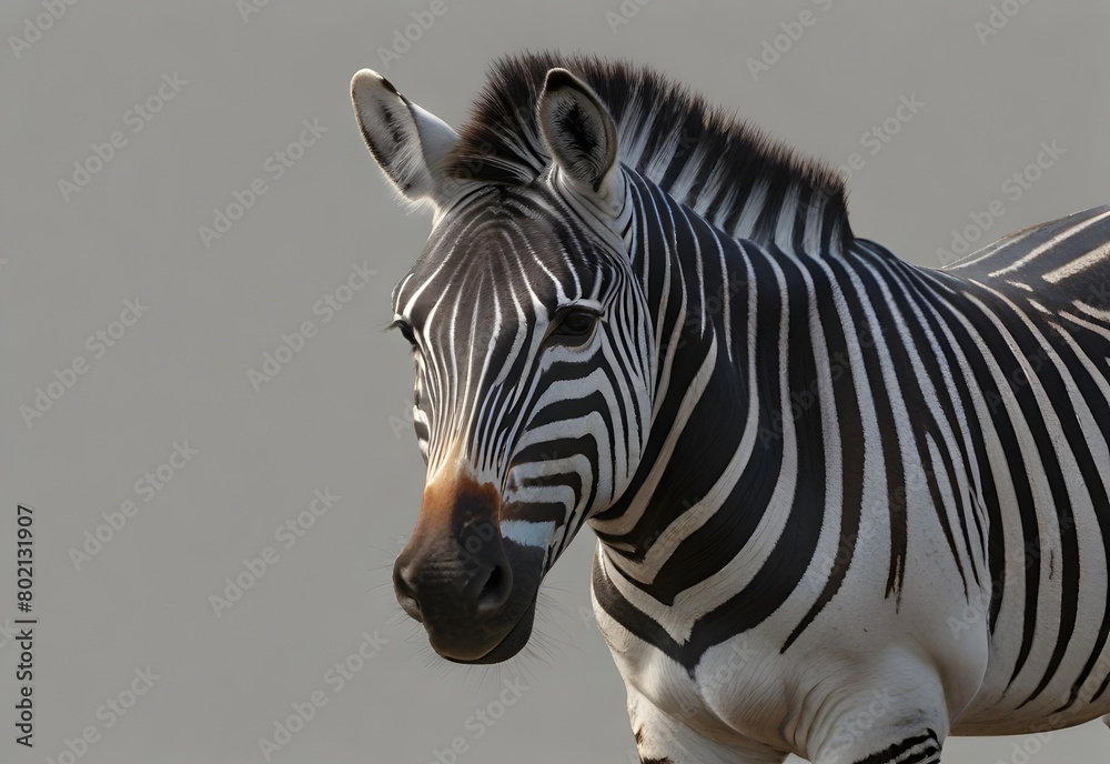 A zebra trotting on a light gray background, generative AI A zebra trotting on a light gray background, generative AI