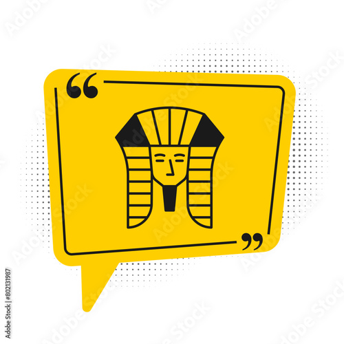 Black Egyptian pharaoh icon isolated on white background. Yellow speech bubble symbol. Vector