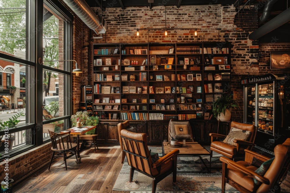 A living room filled with various pieces of furniture including a bookshelf, creating a cozy and inviting ambiance