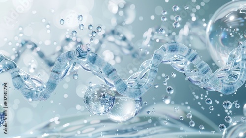 Illustration Cosmetic Essence, Liquid bubble, Molecule inside Liquid Bubble on DNA water