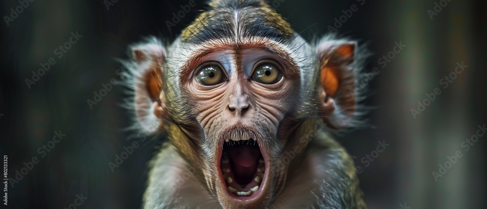 Shocked monkey face extreme close-up