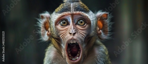 Shocked monkey face extreme close-up