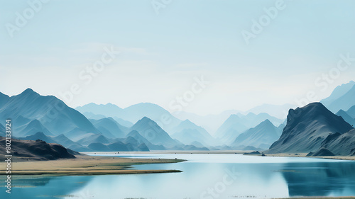 lake and blue sky，and mountains