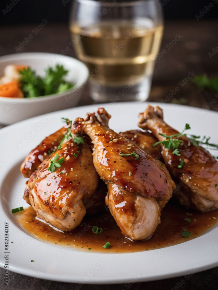 Uncooked chicken thighs, wings, and legs neatly arranged on a white plate Uncooked chicken thighs, wings, and legs neatly arranged on a white plate
