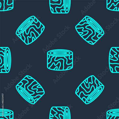 Green line Tree stump icon isolated seamless pattern on blue background. Vector