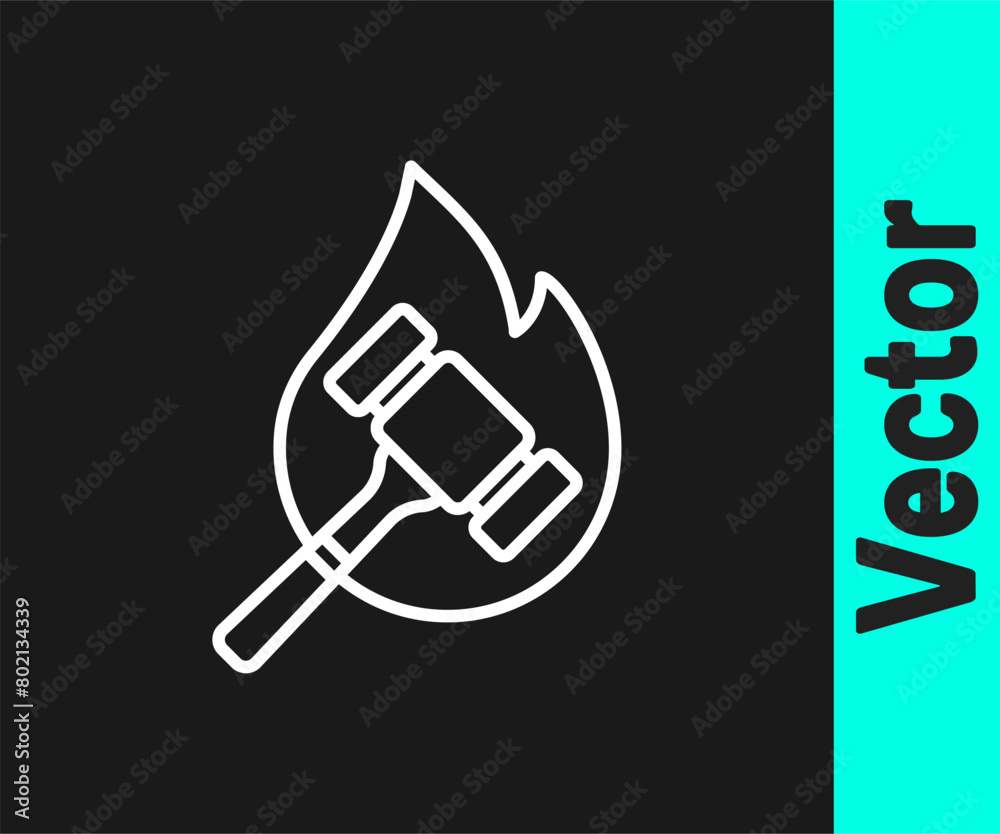 White line Auction hammer icon isolated on black background. Gavel - hammer of judge or auctioneer. Bidding process, deal done. Auction bidding. Vector White line Auction hammer icon isolated on black background. Gavel - hammer of judge or auctioneer. Bidding process, deal done. Auction bidding. Vector