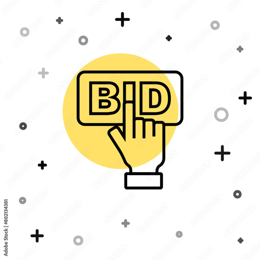 Black line Bid icon isolated on white background. Auction bidding. Sale and buyers. Random dynamic shapes. Vector Black line Bid icon isolated on white background. Auction bidding. Sale and buyers. Random dynamic shapes. Vector