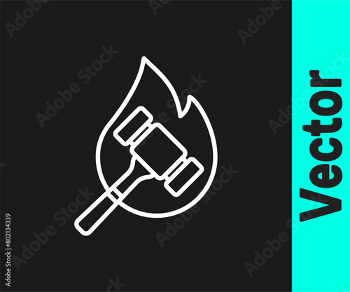 White line Auction hammer icon isolated on black background. Gavel - hammer of judge or auctioneer. Bidding process, deal done. Auction bidding. Vector