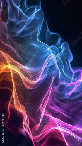 3D flowing music wave, abstract pattern of sound frequencies.