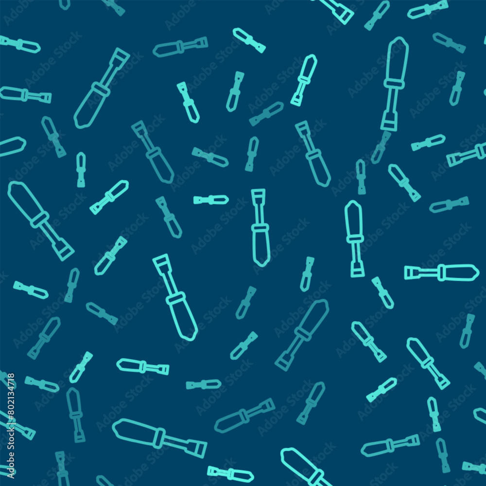 Green line Screwdriver icon isolated seamless pattern on blue background. Service tool symbol. Vector Green line Screwdriver icon isolated seamless pattern on blue background. Service tool symbol. Vector