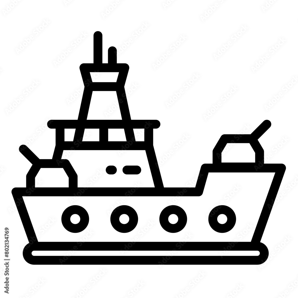 warship icon, military ship simple line icon, vector illustration