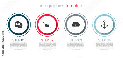 Set Location pirate, Pirate eye patch, Sailor hat and Anchor. Business infographic template. Vector