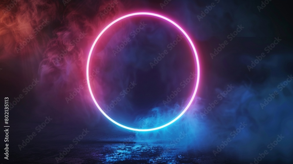 3D pulsating neon circle on a dark background, radiating the intense energy. 3D pulsating neon circle on a dark background, radiating the intense energy.