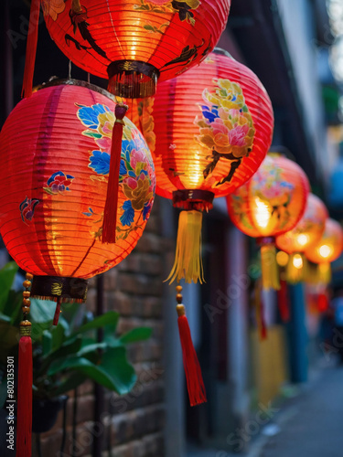Traditional Chinese New Year Lanterns  Street Decorated in Preparation for the Festivities.
