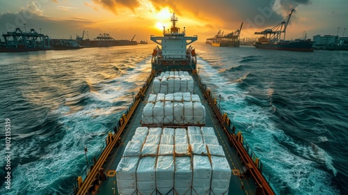 the loading of dairy products onto cargo ships, symbolizing the beginning of their journey to overseas destinations