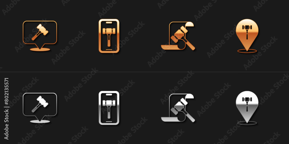 Set Auction hammer, Online auction, and icon. Vector Set Auction hammer, Online auction, and icon. Vector