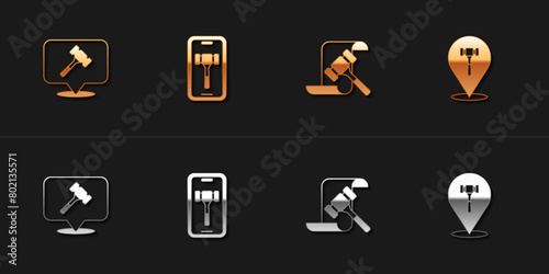 Set Auction hammer, Online auction, and icon. Vector