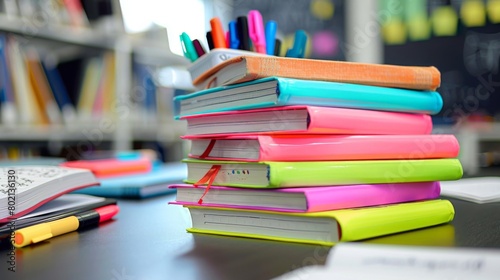 A stack of textbooks and highlighters, promoting focused learning and academic success