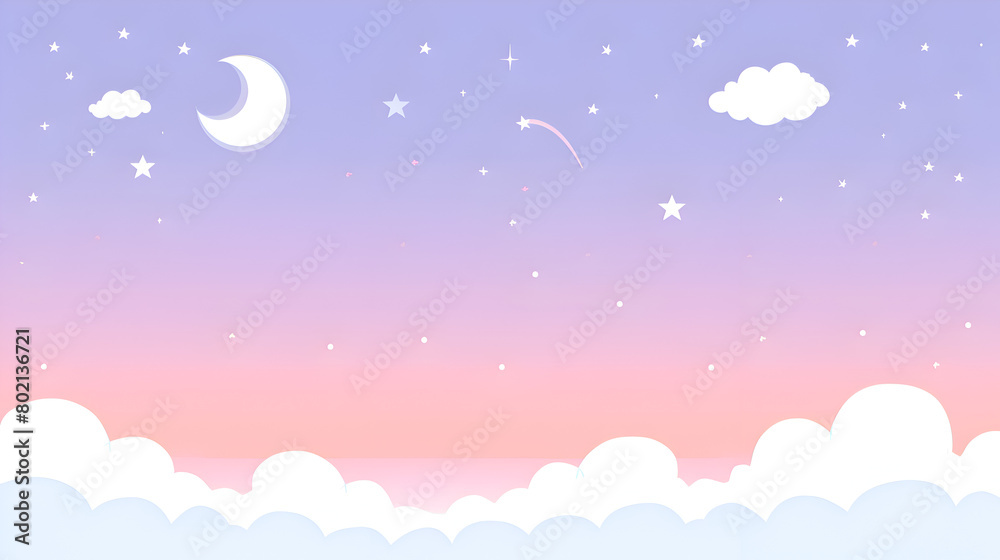 A sky with a purple and blue background and a white moon. The sky is filled with stars and a shooting star. Generative AI A sky with a purple and blue background and a white moon. The sky is filled with stars and a shooting star. Generative AI