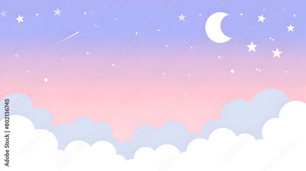 A sky with a purple and blue background and a white moon. The sky is filled with stars and a shooting star. Generative AI A sky with a purple and blue background and a white moon. The sky is filled with stars and a shooting star. Generative AI