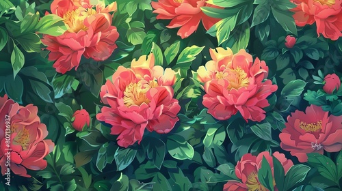 Fototapeta Naklejka Na Ścianę i Meble -  A field of red and pink peonies