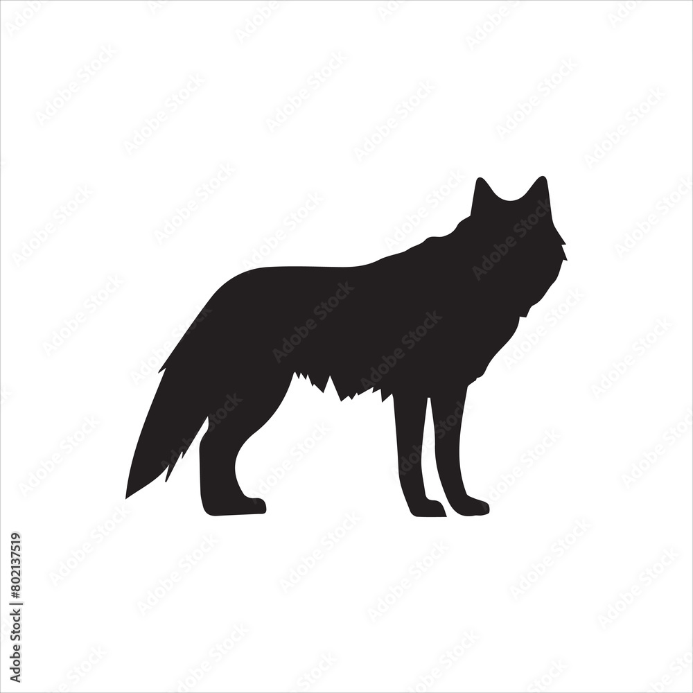silhouette of wolf black and white