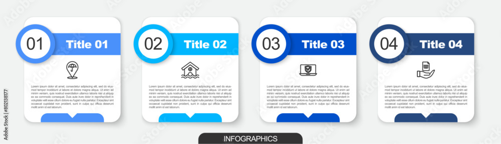 Set line Umbrella, House flood, Insurance online and Contract hand. Business infographic template. Vector Set line Umbrella, House flood, Insurance online and Contract hand. Business infographic template. Vector