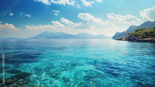 A beautiful blue ocean with a clear sky above