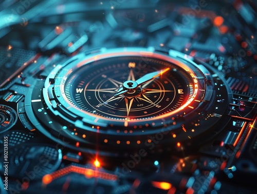 Wallpaper Mural Futuristic 3D visualization of a digital compass pointing firmly towards Mission Path. Torontodigital.ca