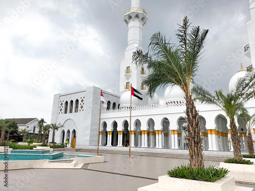 Selective focus. Sheikh Zayed Mosque is the largest mosque in the city of Surakarta. Replica of the Sheikh Zayed Grand Mosque in Abu Dhabi.  photo