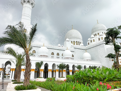 Selective focus. Sheikh Zayed Mosque is the largest mosque in the city of Surakarta. Replica of the Sheikh Zayed Grand Mosque in Abu Dhabi.  photo