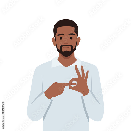 Young black man simulating sex and doing penetration gesture. Flat vector illustration isolated on white background