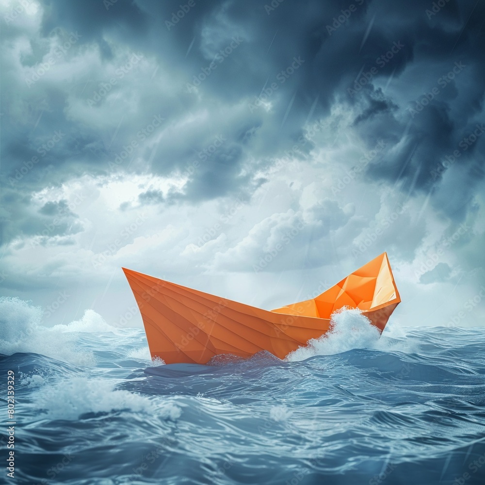 Obraz premium Navigating the storm, 3D visualization of essential leadership traits.